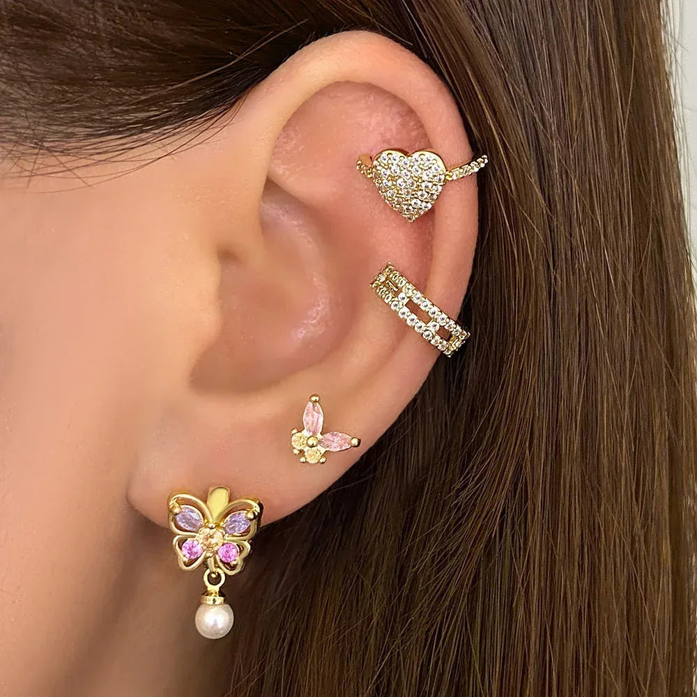 Butterfly Color Zircon Pearl Earrings - Viexta