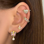 Butterfly Color Zircon Pearl Earrings - Viexta