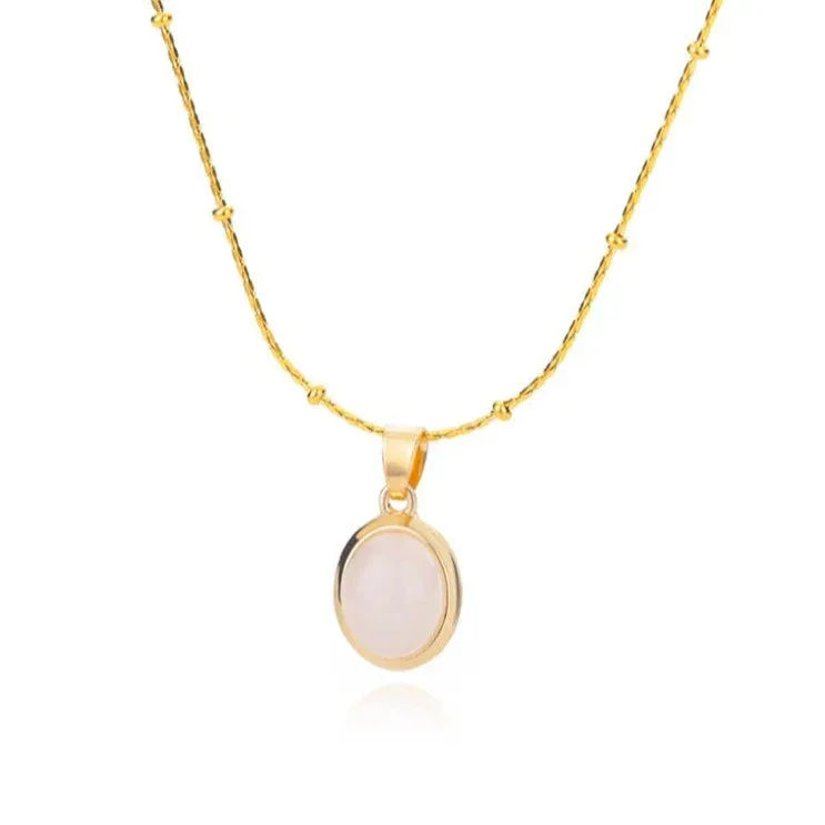 Oval Cat's Eye Pendant Titanium Steel Necklace - Viexta