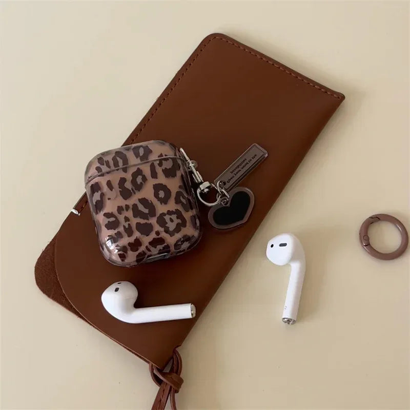 Transparent Brown Leopard Printed earphone Sleeves - Viexta