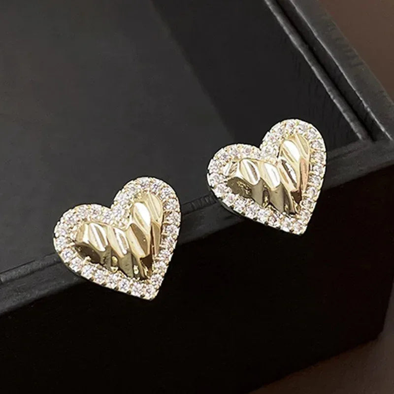 Fashion Pleated Heart-shaped Zircon Earrings - Viexta