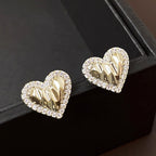 Fashion Pleated Heart-shaped Zircon Earrings