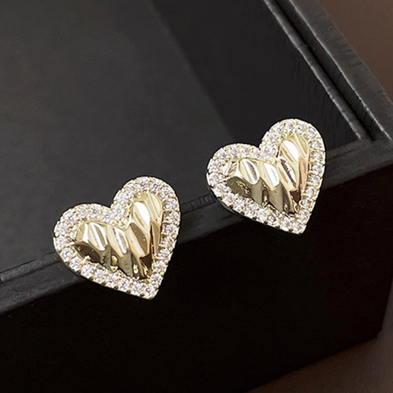 Fashion Pleated Heart-shaped Zircon Earrings