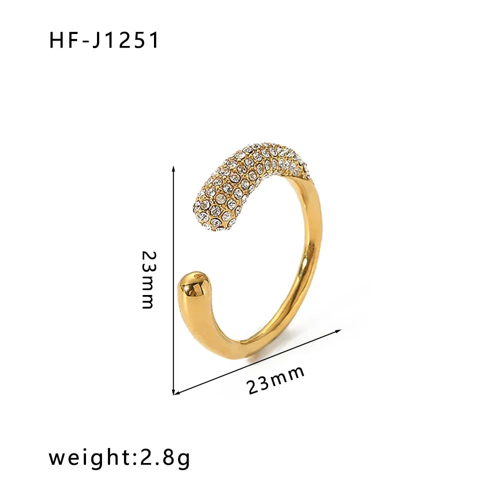 Inlaid Zircon 18K Gold-plated Stainless Steel Diamond Ring - Viexta