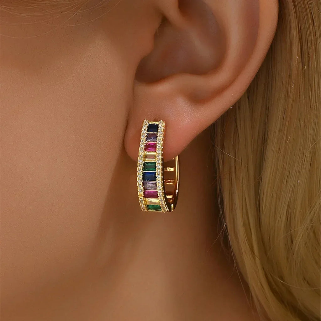 Colorful Zircon Geometric Earrings For Women - Viexta