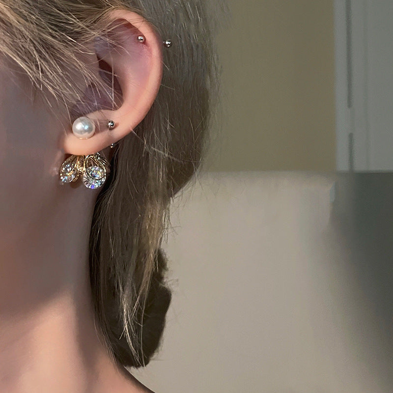 Zircon Heart Pearl Earrings