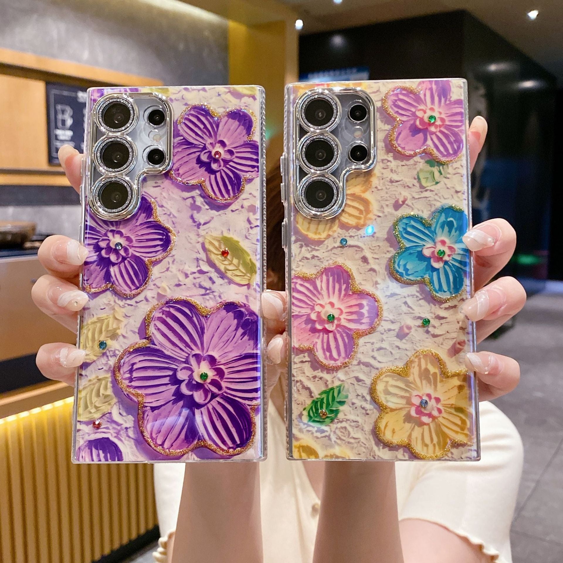 Luxury Rhinestone Oil Painting Flower Samsung Phone Case