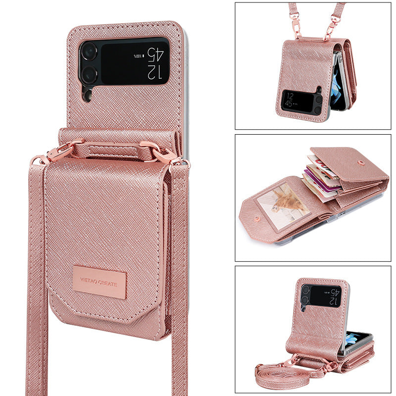 Cross-body Lanyard Flip Phone Case