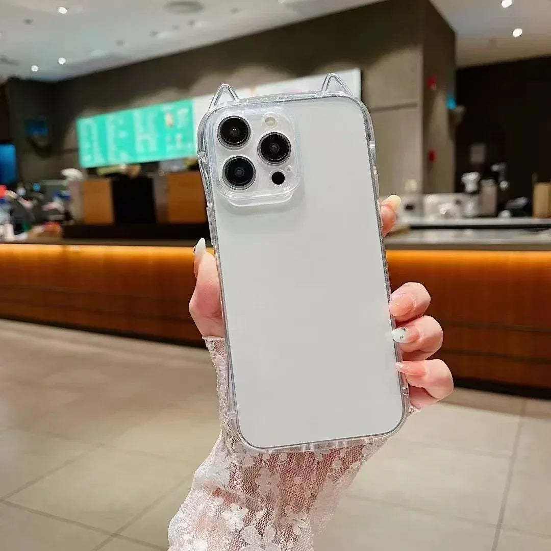 Transparent Cat Ears High iPhone Case - Viexta