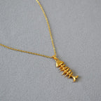 Vintage Brass Gold Plated Fishbone Necklace - Viexta