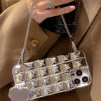 Silver Heart Shape Mirror Chain iPhone Case - Viexta