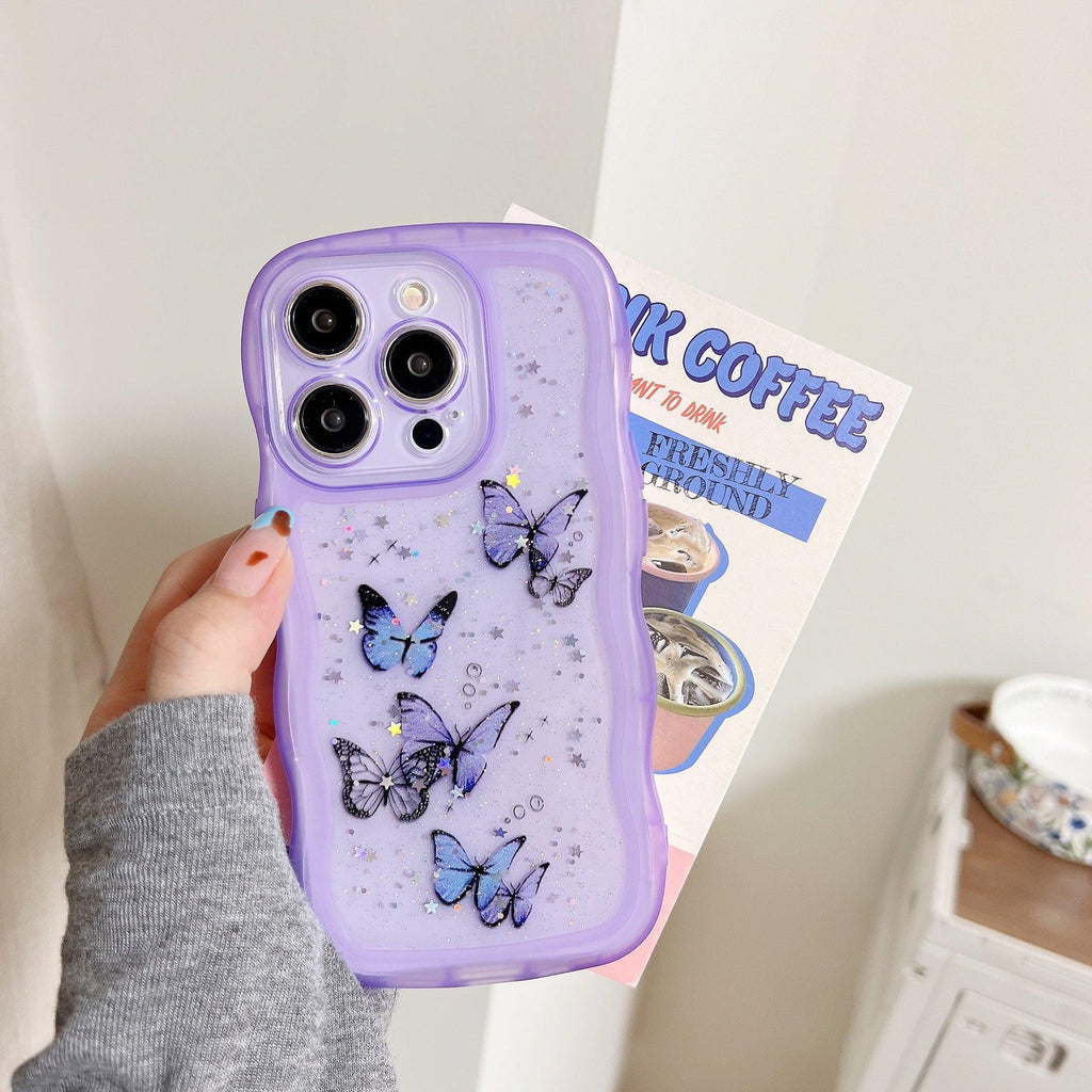 painted-butterfly-glitter-transparent-drop-resistant-iphone-cover - Viexta