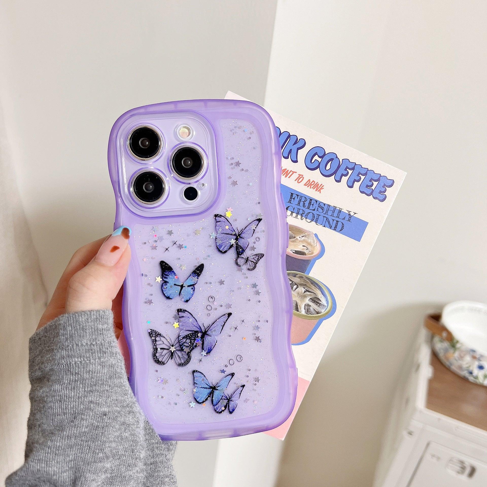 painted-butterfly-glitter-transparent-drop-resistant-iphone-cover - Viexta