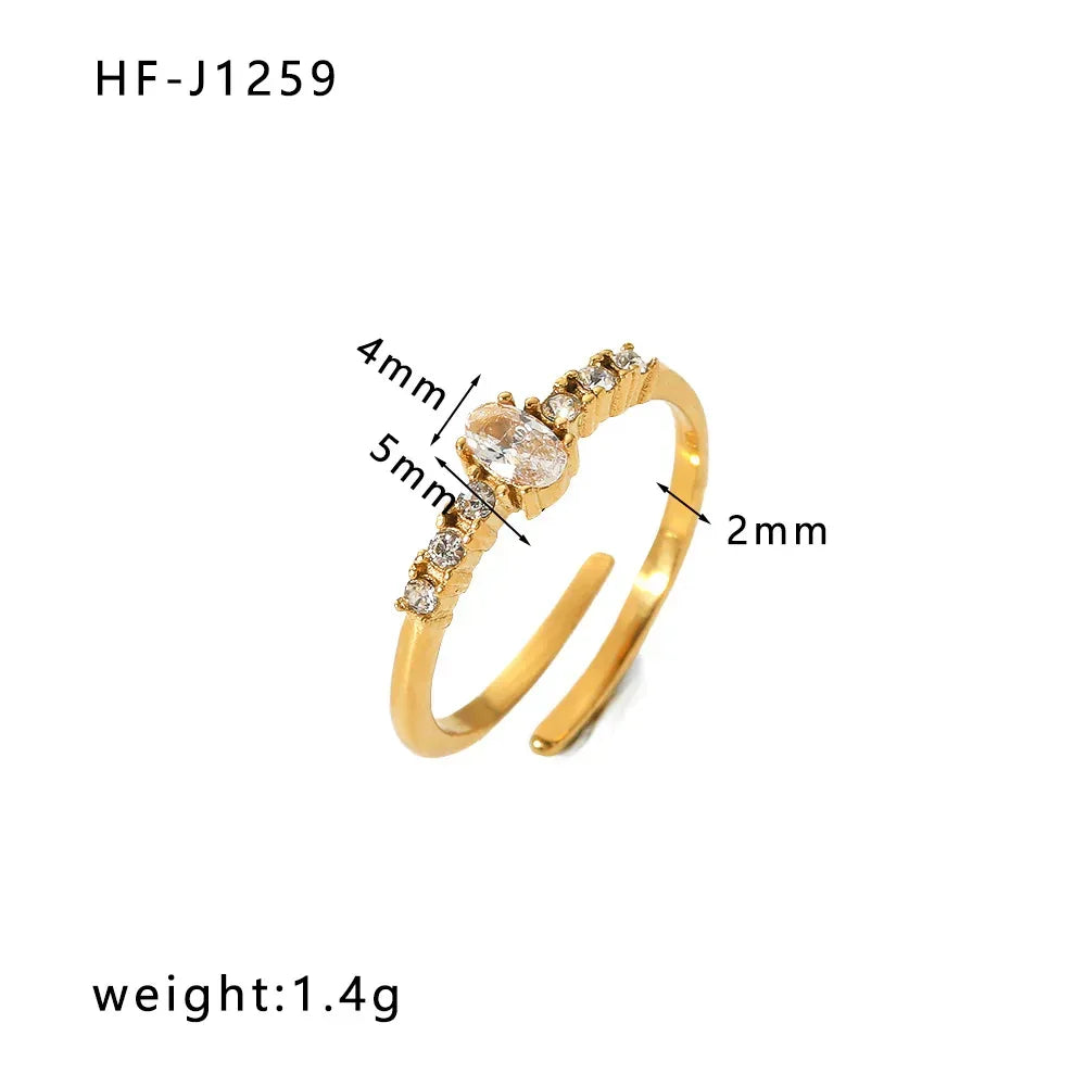 Inlaid Zircon 18K Gold-plated Stainless Steel Diamond Ring - Viexta