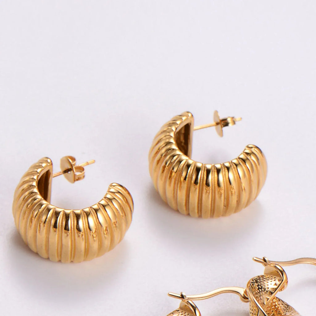 Water Drop Round Crescent Hollow Stainless Steel Earrings - Viexta