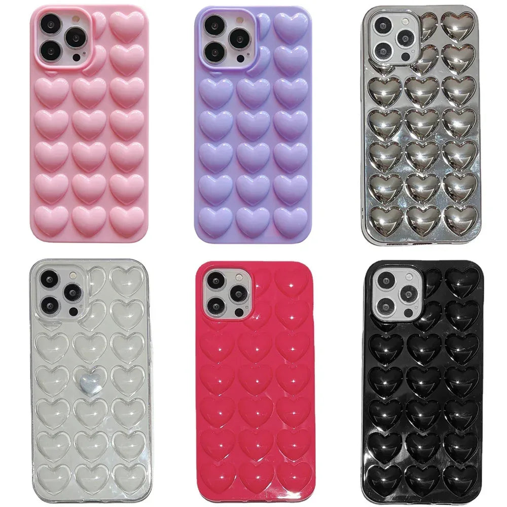 Solid Color Stereo Heart iPhone Case - Viexta