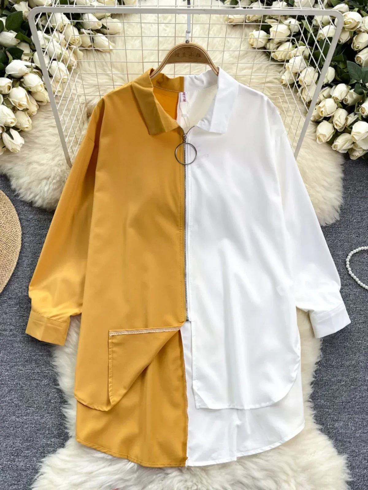 Idle Style Mid-length Color Matching Shirt - Viexta
