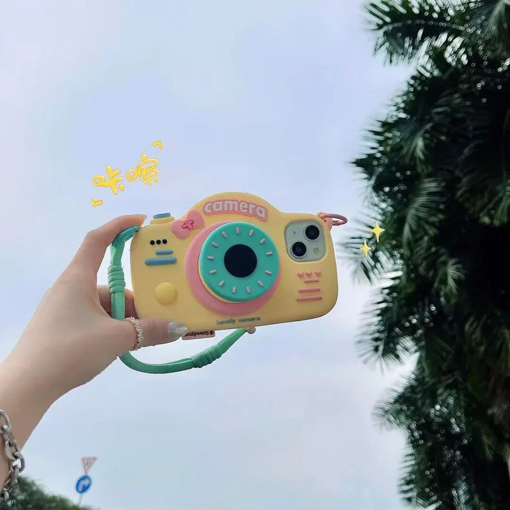 Cute Telescopic Bracket Camera Lanyard iPhone Case - Viexta