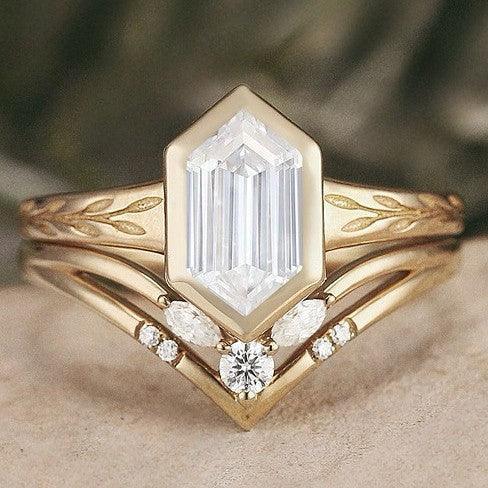 Gold Wheat Shape Rectangular Zircon Ring - Viexta