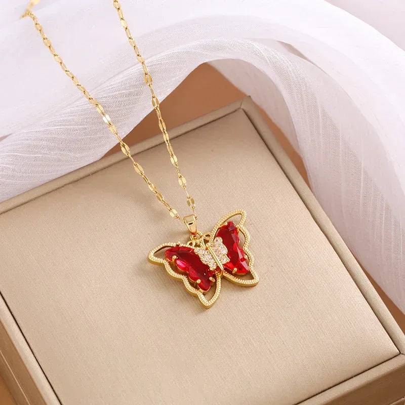 Crystal Butterfly Titanium Steel Necklace - Viexta