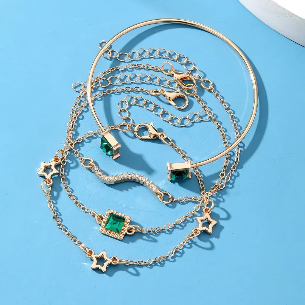 4piece Emerald Square Diamond Bracelet Suit - Viexta