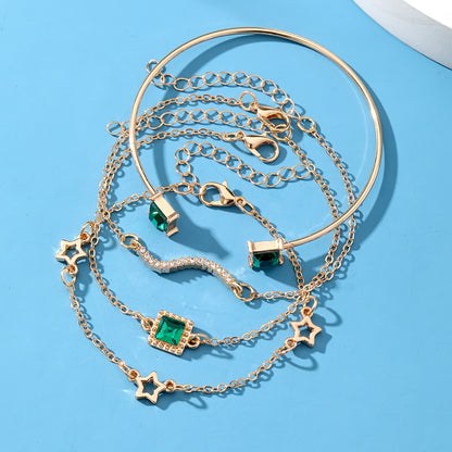 4piece Emerald Square Diamond Bracelet Suit