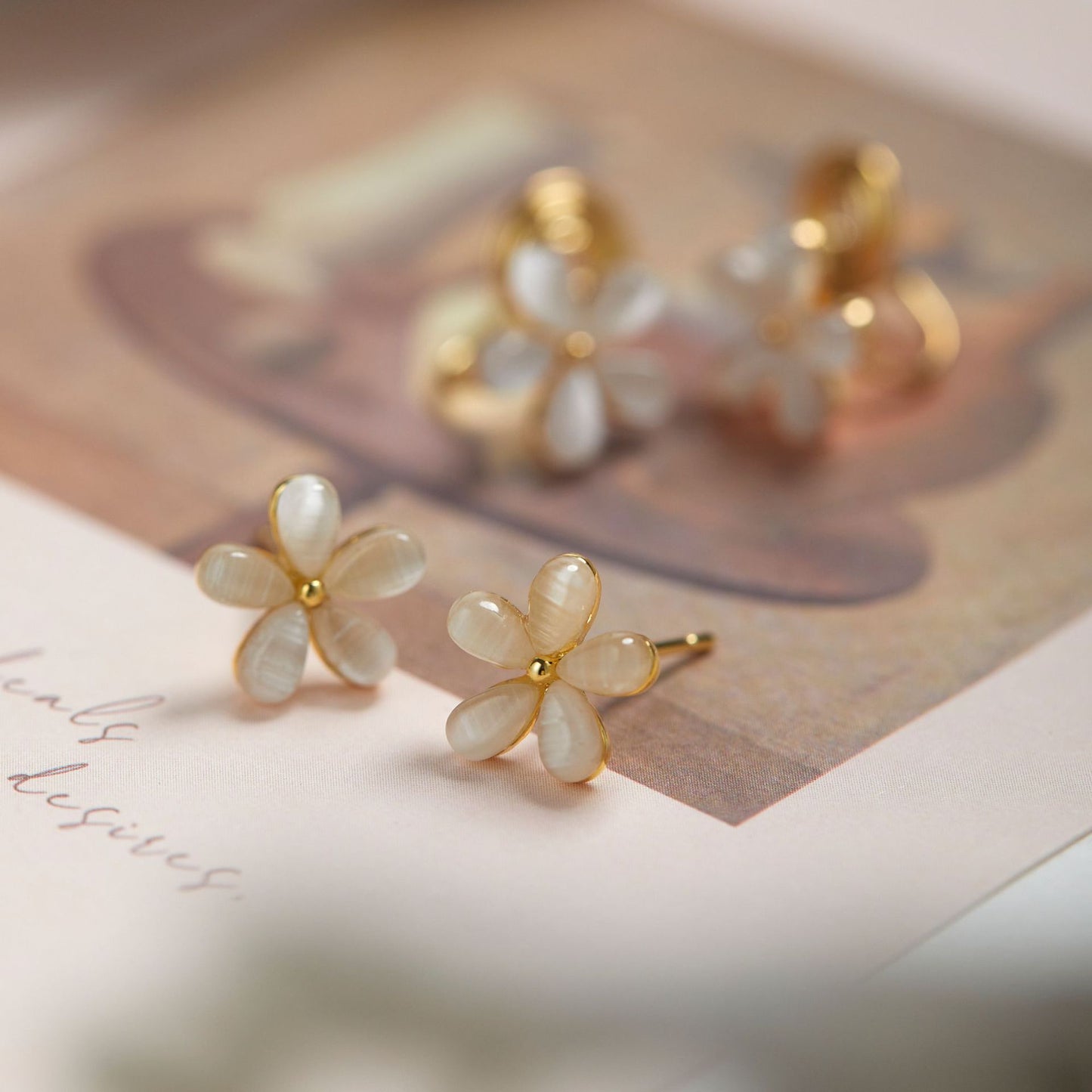 Opal Flower Stud Earrings