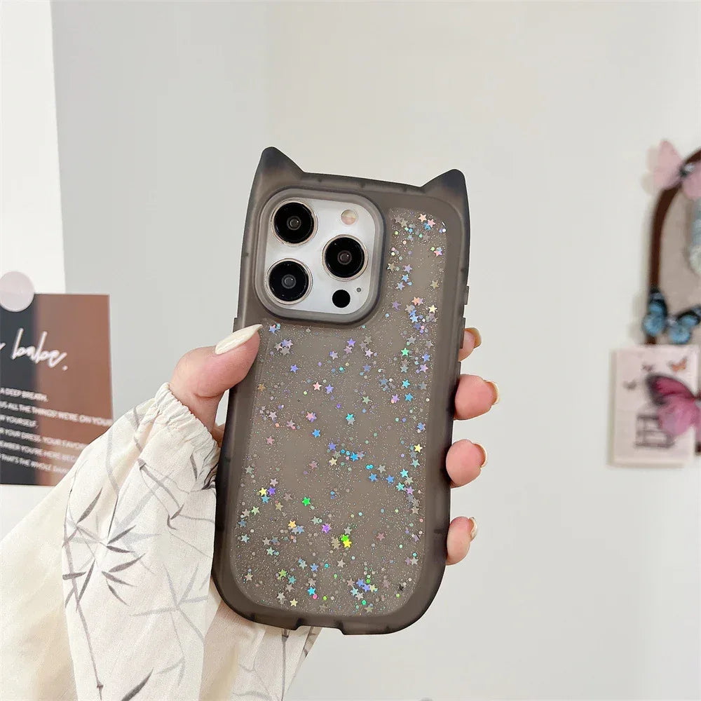 three-dimensional-cat-ears-epoxy-glitter-iphone-case - Viexta