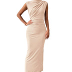 Sleeveless Round Neck Pleated Slit Hemline Dress - Viexta