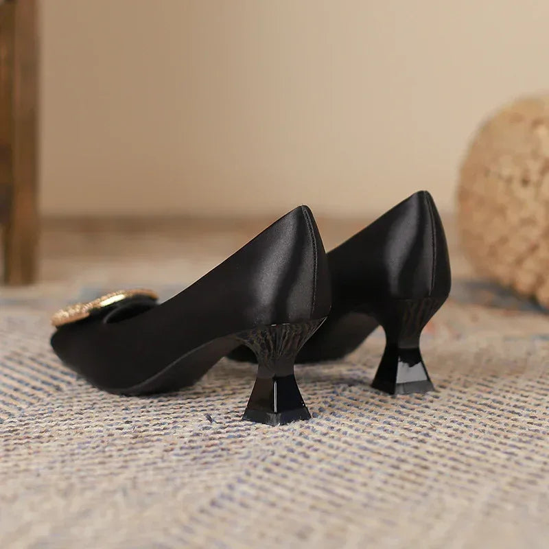 Square Toe Satin Surface High Heels - Viexta