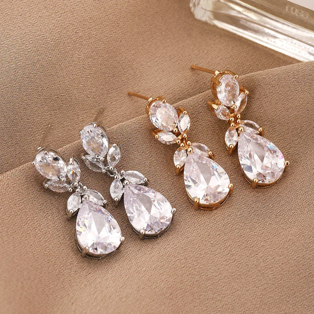 Water Drop Studded Zircon Earrings - Viexta