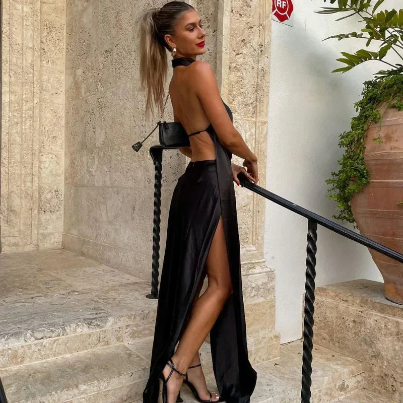 Elegant Backless Slit Dress - Viexta