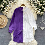 Idle Style Mid-length Color Matching Shirt - Viexta