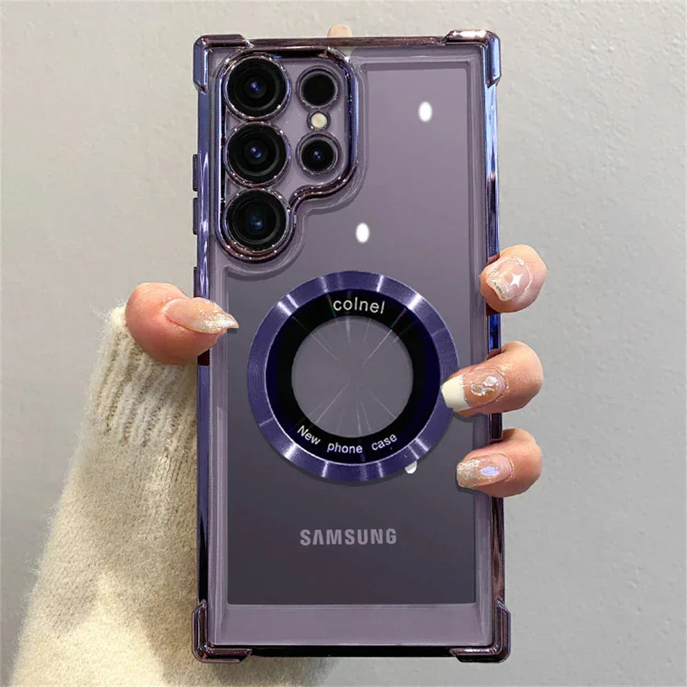 Magnetic Suction Airbag Electroplating Transparent Samsung Case - Viexta
