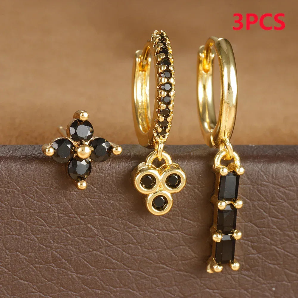 3piece Luxury Flowers Zircon Plated Studs - Viexta