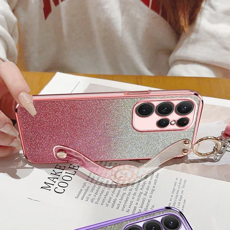 Gradient Glitter Wristband Cross Body Lanyard Samsung Phone Case - Viexta