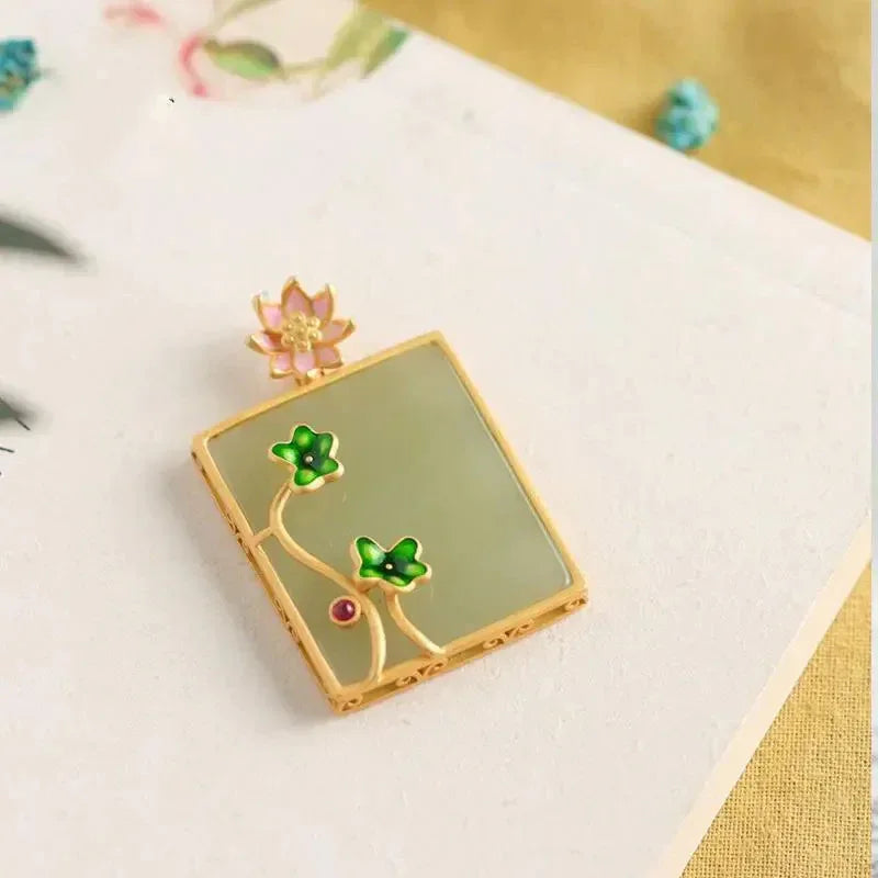 Hotian Jade Pendant Sterling Silver Classical Necklace - Viexta