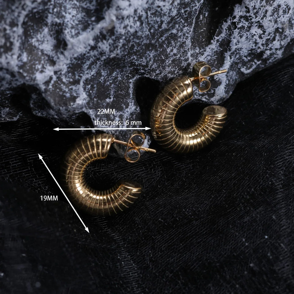 Water Drop Round Crescent Hollow Stainless Steel Earrings - Viexta