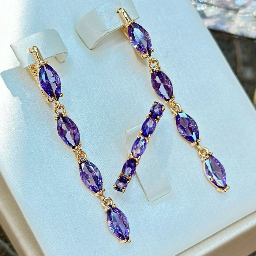 Amethyst Zircon Earrings Necklace Ring Suit - Viexta