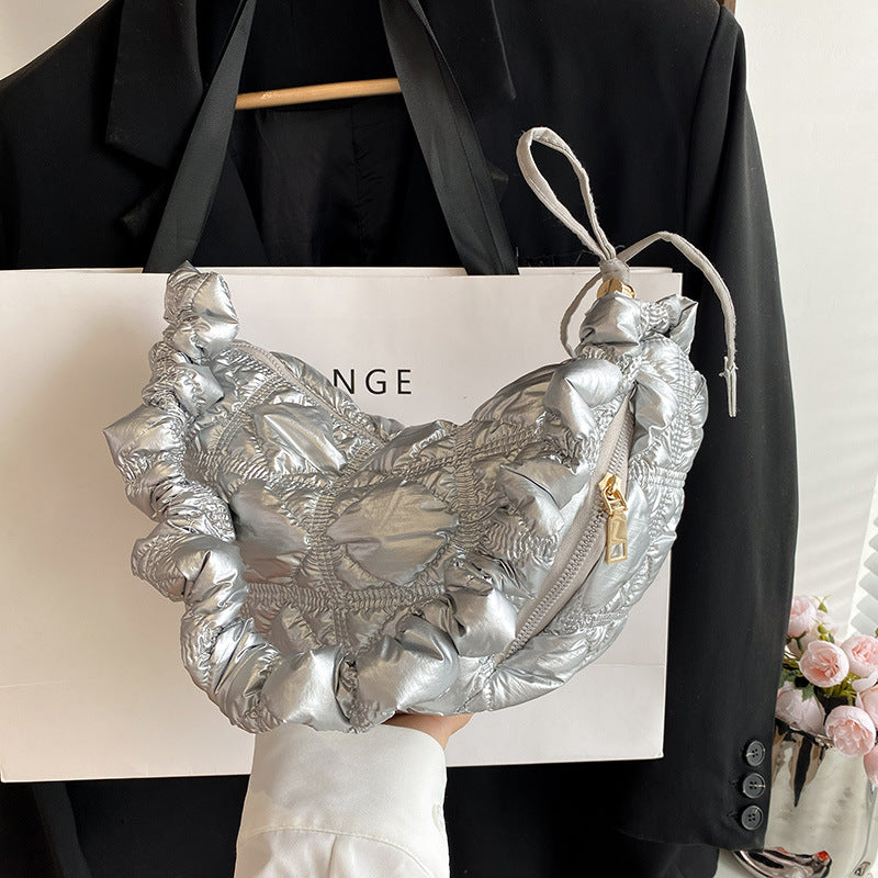 Shiny Silver Color Cloud Bag