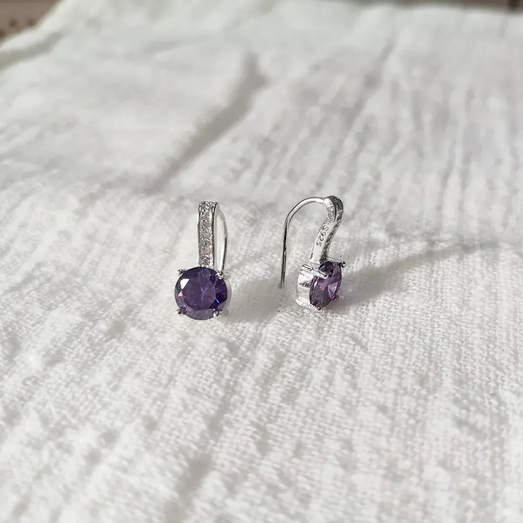 Sterling Silver Ear Hook Purple Earring - Viexta