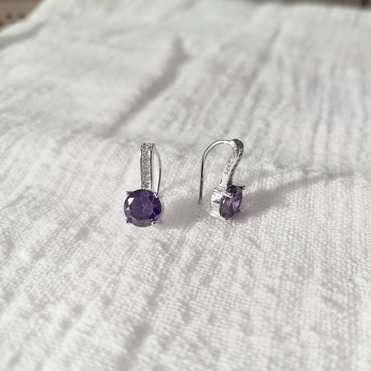 Sterling Silver Ear Hook Purple Earring