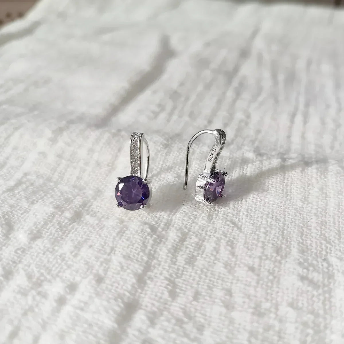 Sterling Silver Ear Hook Purple Earring - Viexta