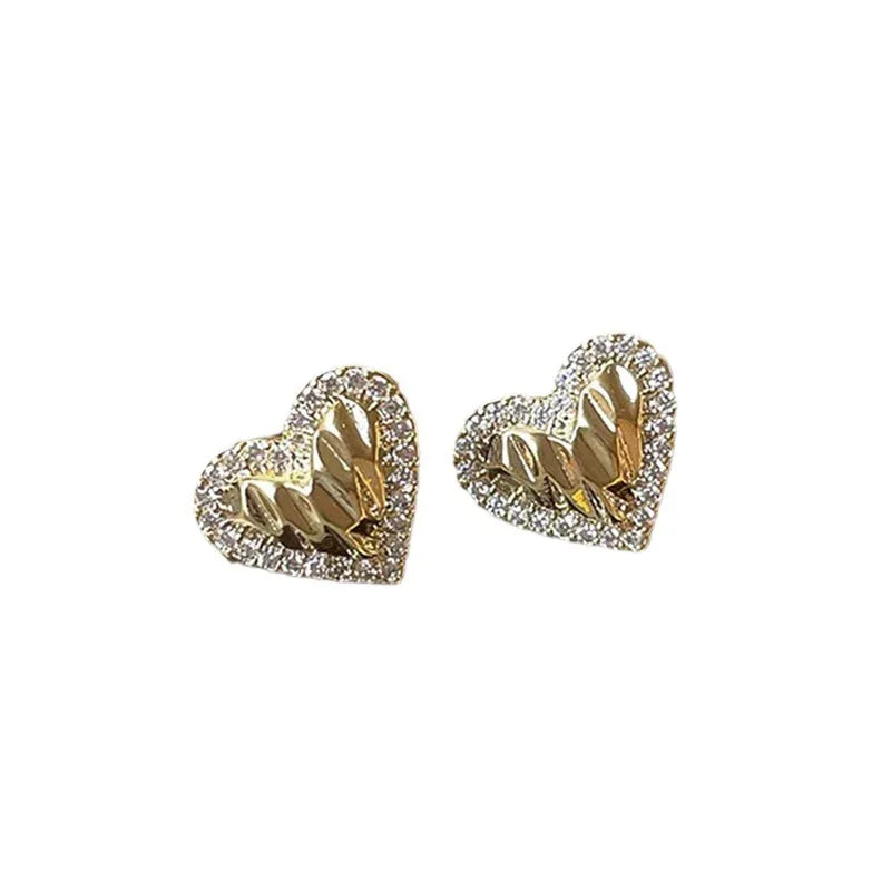 Fashion Pleated Heart-shaped Zircon Earrings - Viexta