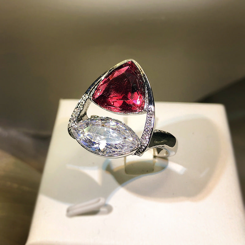 S925 Red Zircon Ring