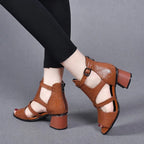 Peep Toe Hollow-out One-word Wedge Heels - Viexta