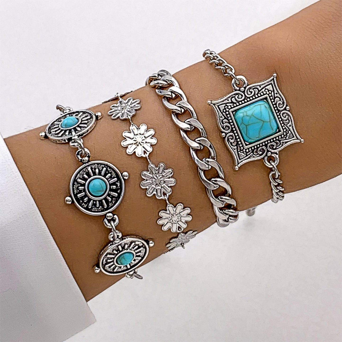 Turquoise Leaf 4Piece Bracelet Set