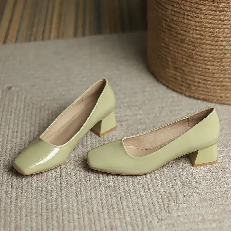 Lady Chunky Square Toe High Heels - Viexta
