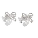Bow Pearl Stud Earrings - Viexta