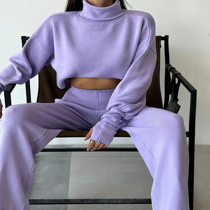 Autumn And Winter New European And American Turtleneck Loose Long Sleeve Top Female Casual Fashion Set - Viexta